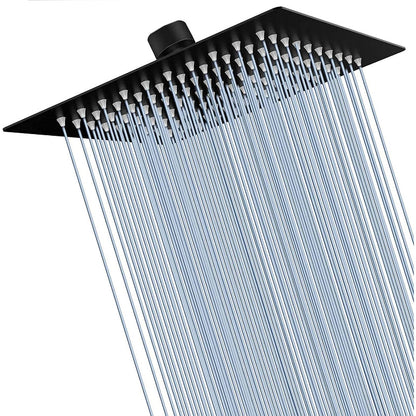 6" to 12" inches Slim Rainfall Shower in Stainless Steel Matt Black | High Pressure | Silicon Nozzles