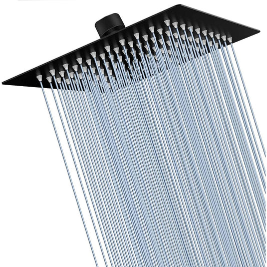 6" to 12" inches Slim Rainfall Shower in Stainless Steel Matt Black | High Pressure | Silicon Nozzles