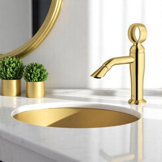 Top Ring Wash Basin Faucet Shiny Gold in Stainless Steel  | Hot and Cold Mixer | Easy to Install