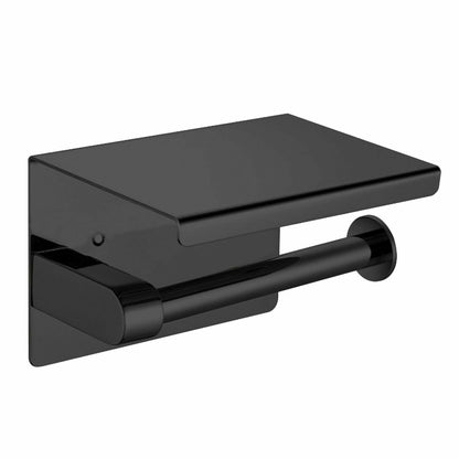 Toilet Paper Holder with Phone Shelf Stainless Steel Shiny Chrome and Matt Black