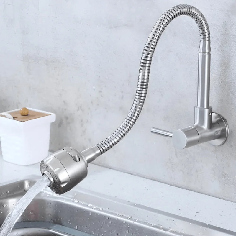 Flexible Neck Sink Cock in Stainless Steel with Dual Sparyer