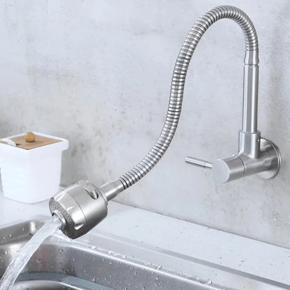 Flexible Neck Sink Cock in Stainless Steel with Dual Sparyer