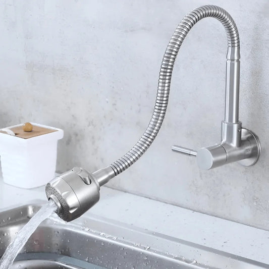 Flexible Neck Sink Cock in Stainless Steel with Dual Sparyer