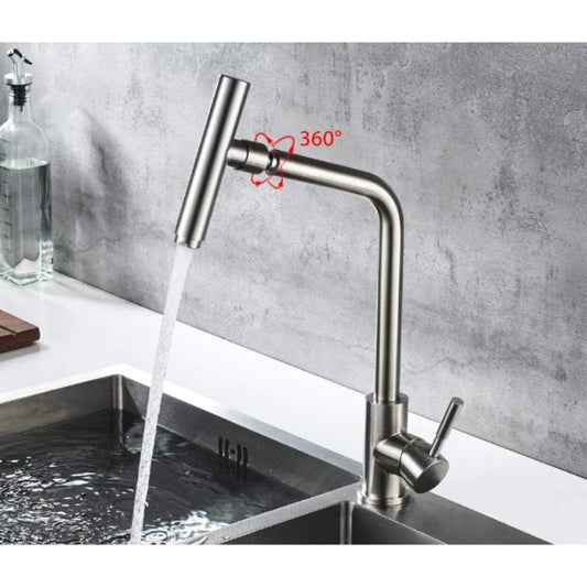 Eye Top Premium 14" inches Stainless Steel Kitchen Faucet in Steel Silver | Hot and Cold Mixer | 360° Moveable