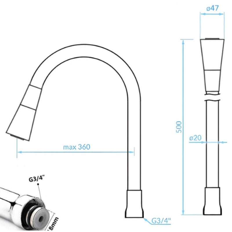 360° Flexible Rubber Neck for Faucets in Stainless Steel for Kitchen and Bathroom | Dual Function Sprayer