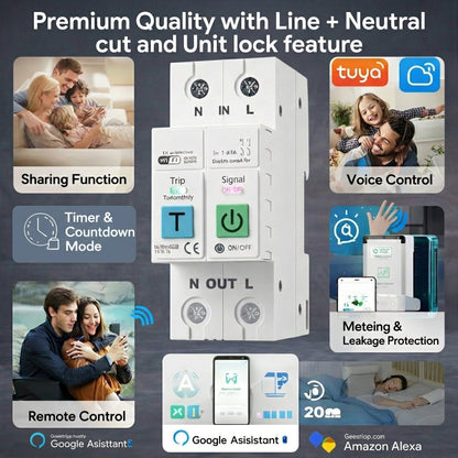 Switchora Smart WiFi Circuit Breaker 2P 63A – Leakage Protection, Energy Meter, Tuya Smart Life
