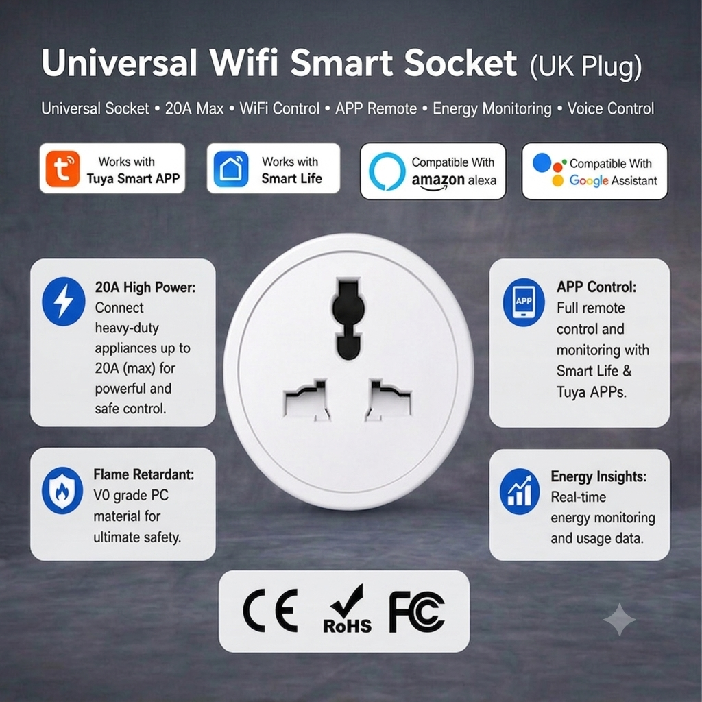 Smart Wi-fi 20A Plug 3 Pin