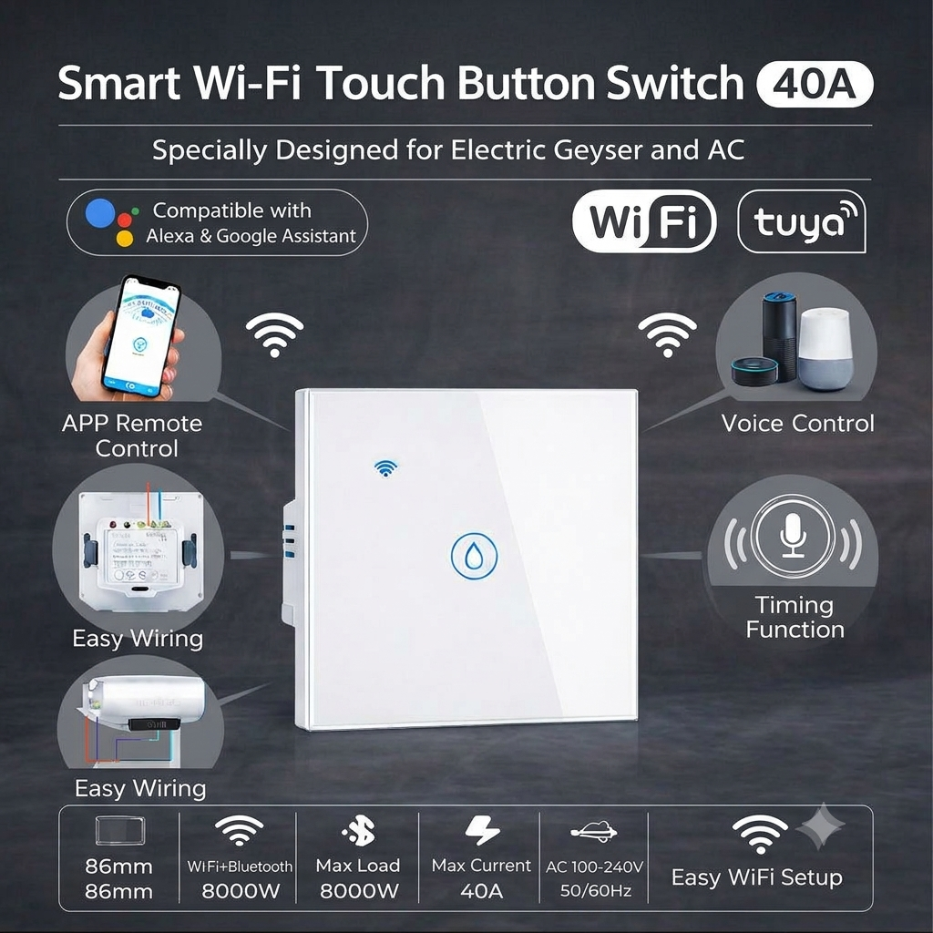 Smart Wi-fi 40A Switch Panel (White / Black)