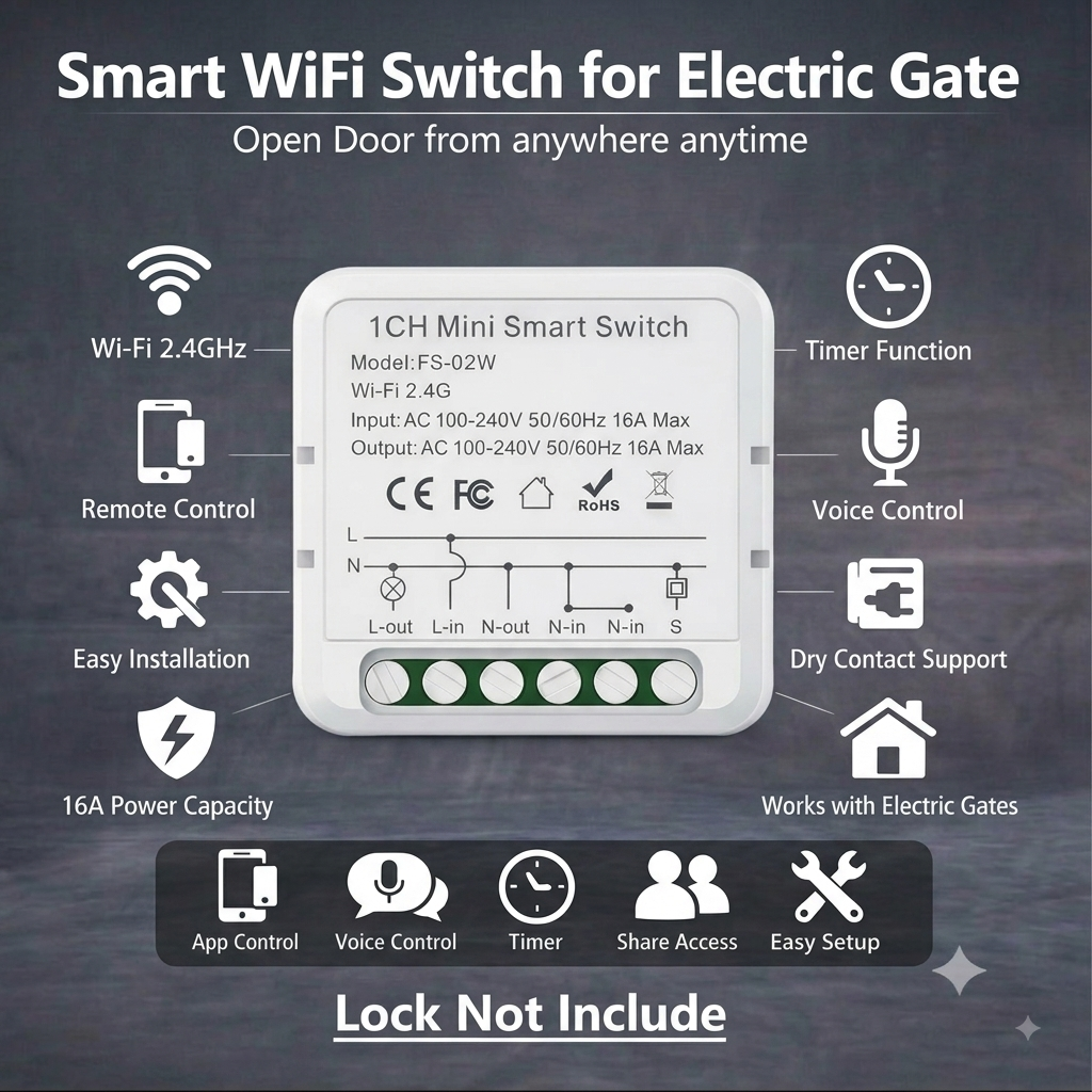 Smart Wi-fi Switch for Electric Gate / Door Lock – 220V