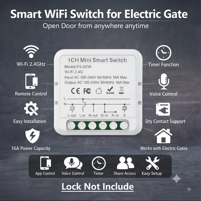 Smart Wi-fi Switch for Electric Gate / Door Lock – 220V