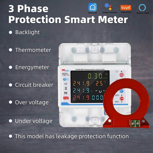Switchora Smart WiFi Circuit Meter 4P 3 Phase 100A – Bidirectional Metering, Solar Ready, Tuya App