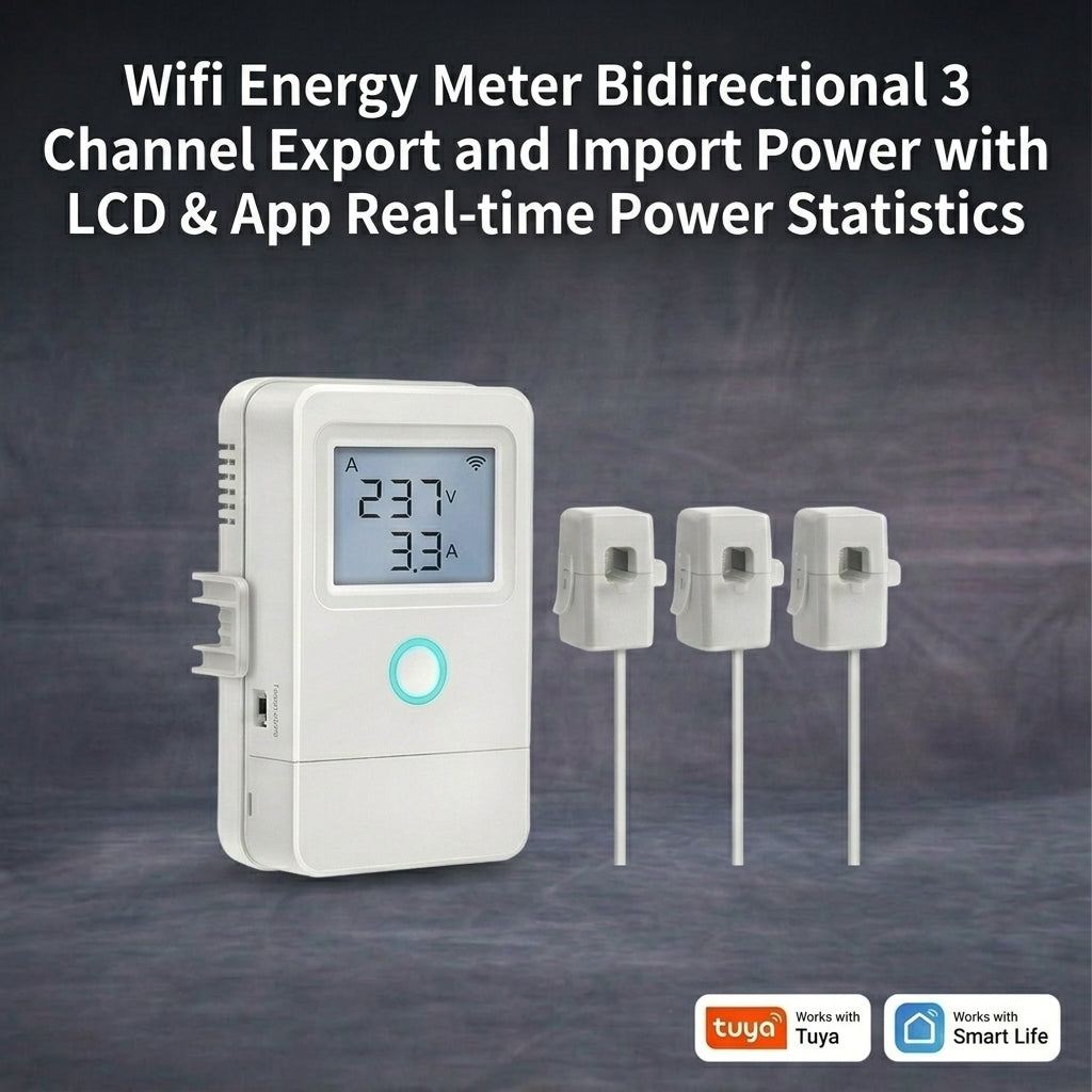 Smart Wi-Fi Energy Meter Bidirectional 3 Channel Export and Import Power with LCD