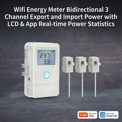 Smart Wi-Fi Energy Meter Bidirectional 3 Channel Export and Import Power with LCD