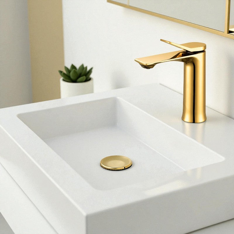 Stylish Wash Basin Faucet Shiny Gold in Stainless Steel | Hot and Cold Mixer | Easy to Install