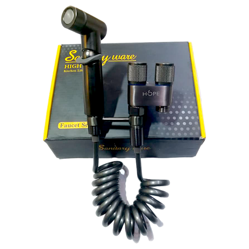 2 in 1 Double Heavy T-Cock Stainless Steel with Toilet Shower Set in ABS Plastic | Black, Chrome & Gun Grey