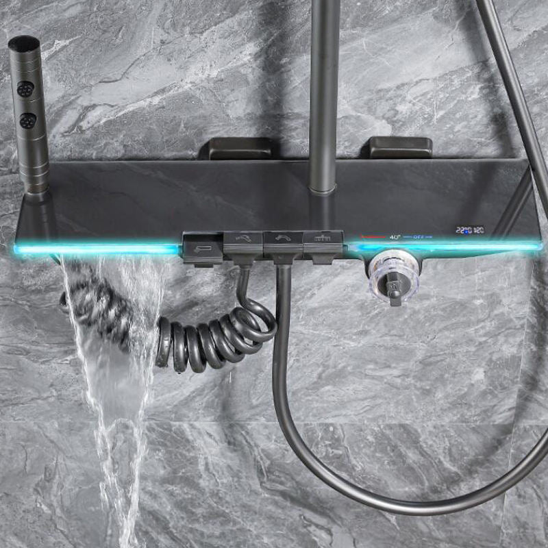 Premium Piano LED Bathroom Shower Set with Basin Mixer