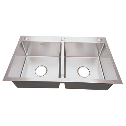 31x17 inches Handmade Kitchen Sink in Stainless Steel 7843 | Double Bowl | Drains + Rinse Basket