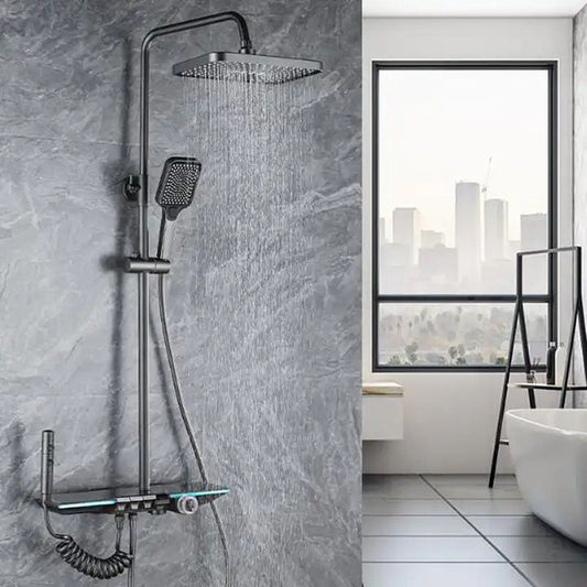 Premium Piano LED Bathroom Shower Set with Basin Mixer