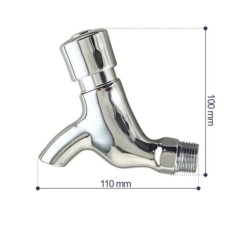 Auto Off Push Button Bibcock in Stainless Steel | Auto Off in 5 to 8 Seconds | Wall Mounted | for Bathrooms and Kitchens