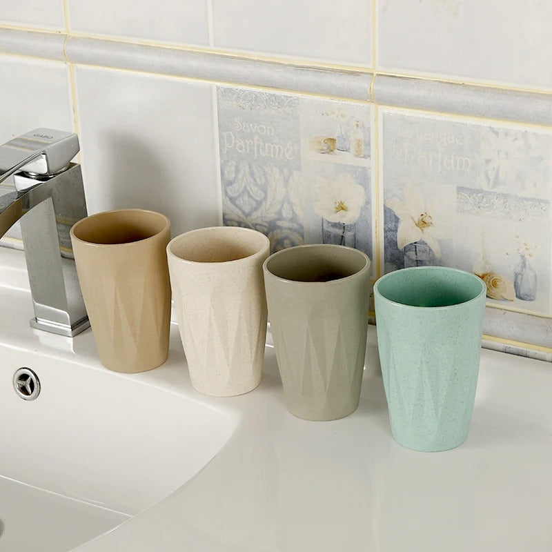 4pcs Bathroom Accessories Light Beige | Dispenser + Brush Holder + Soap Dish + Rinse Cup