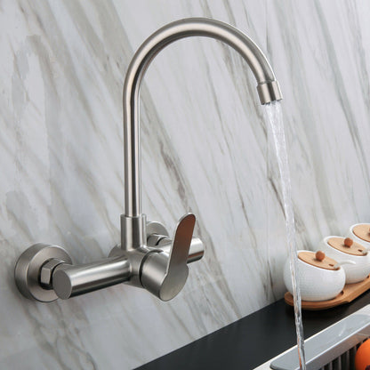 Premium 12" inches Kitchen Faucet in Stainless Steel | Brushed Nickle | Hot and Cold Mixer | Wall Mounted | 360° Moveable