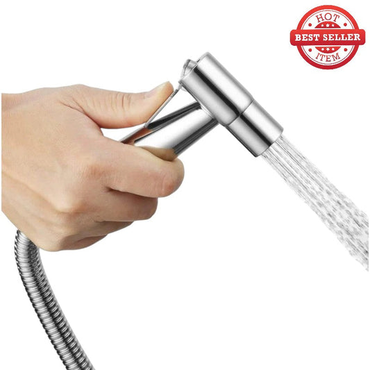 Stainless Steel Muslim Shower Set 5"inches Head + 1 Meter Pipe in Silver | High Water Pressure | Easy Installation |  Bathroom and Toilets