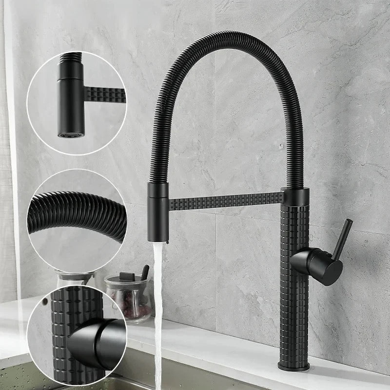 Premium 18" inches Spring shape Stainless Steel Kitchen Faucet in Jet black | Hot and Cold Mixer | 360° Moveable| Single Handle