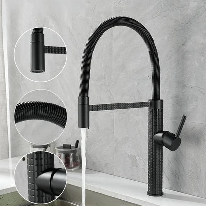 Premium 18" inches Spring shape Stainless Steel Kitchen Faucet in Jet black | Hot and Cold Mixer | 360° Moveable| Single Handle