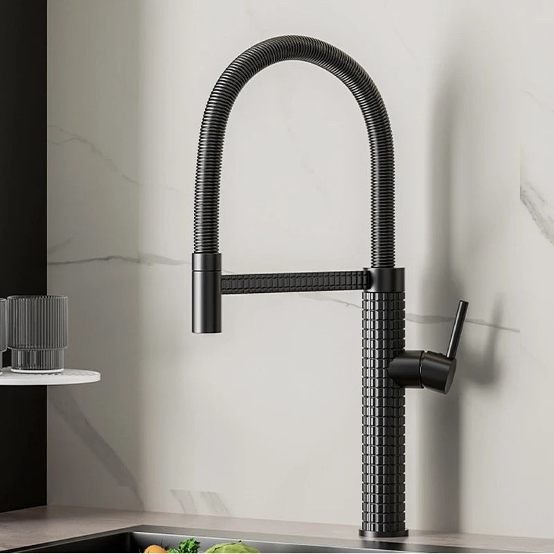 Premium 18" inches Spring shape Stainless Steel Kitchen Faucet in Jet black | Hot and Cold Mixer | 360° Moveable| Single Handle