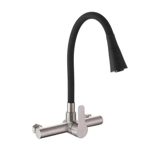 Flexible Neck Sink Mixer in Stainless Steel | Wall Mounted | Dual Spray Modes