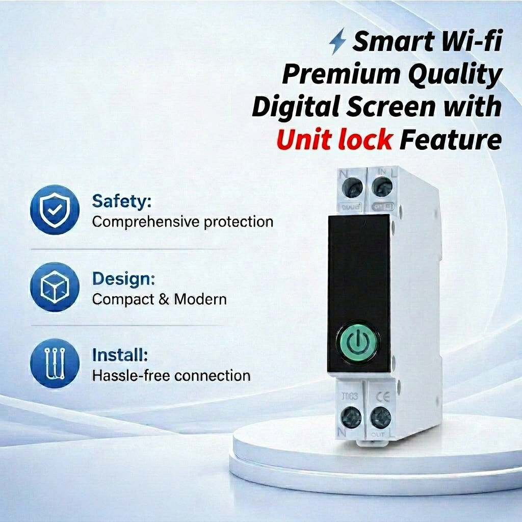 Switchora Smart WiFi Meter Rail 1P 63A – Unit Lock, Digital Screen, Energy Monitor, Tuya App
