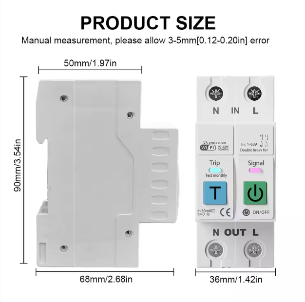 Switchora Smart WiFi Circuit Breaker 2P 63A – Leakage Protection, Energy Meter, Tuya Smart Life
