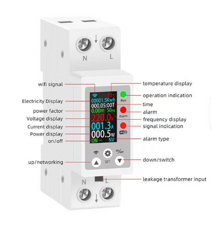 Switchora Smart WiFi Meter Rail 1P 63A – Unit Lock, Digital Display, Remote Control via Tuya
