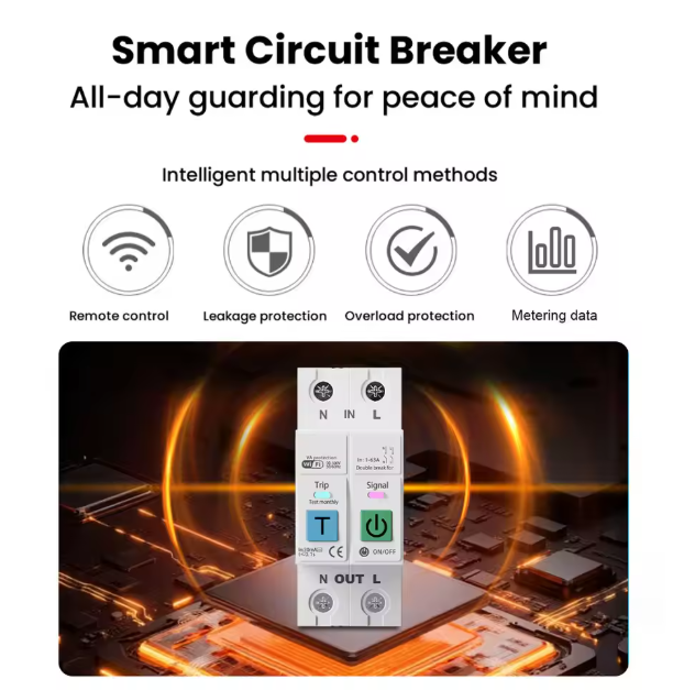 Switchora Smart WiFi Circuit Breaker 2P 63A – Leakage Protection, Energy Meter, Tuya Smart Life