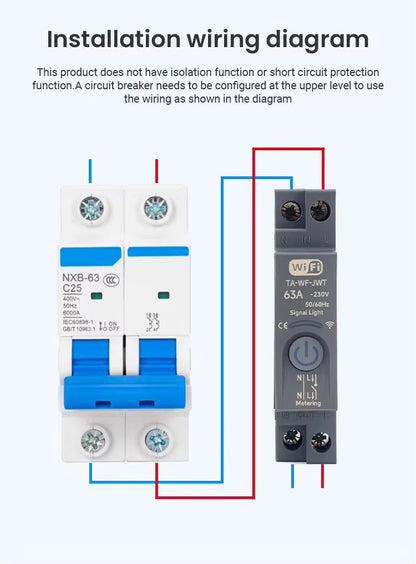 Switchora Smart WiFi Circuit Breaker 1P 63A – DIN Rail, Power Metering, Remote Control, Tuya App