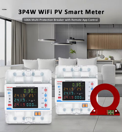 Switchora Smart WiFi Circuit Meter 4P 3 Phase 100A – Bidirectional Metering, Solar Ready, Tuya App