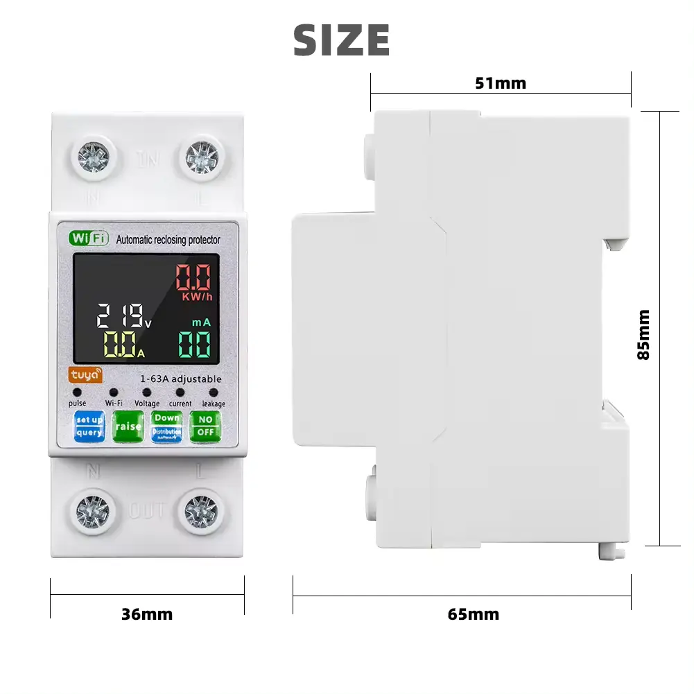 Switchora Smart WiFi Breaker 2P 63A – Unit Lock, PC Digital Display, Leakage Protection, Tuya App