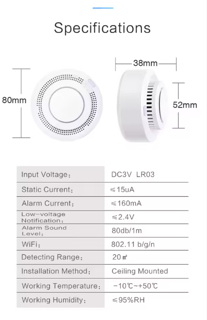 Smart Wi-fi Smoke Detector Sensor