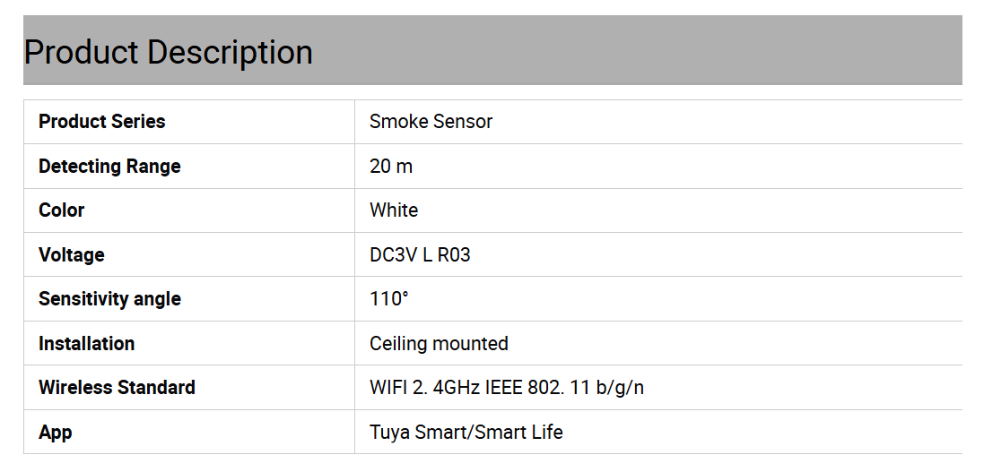 Smart Wi-fi Smoke Detector Sensor