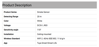 Smart Wi-fi Smoke Detector Sensor