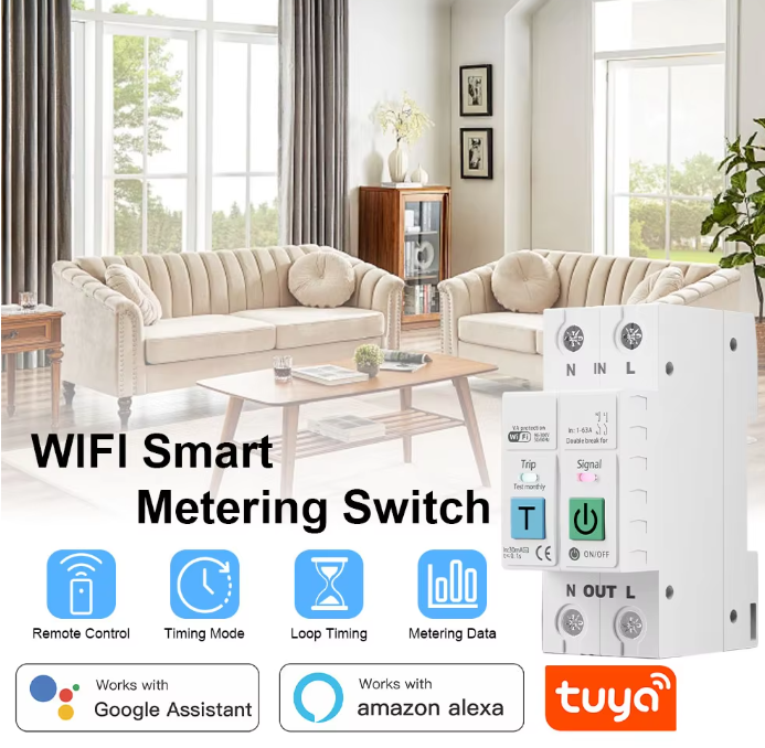 Switchora Smart WiFi Circuit Breaker 2P 63A – Leakage Protection, Energy Meter, Tuya Smart Life