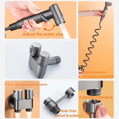 2 in 1 Double Heavy T-Cock Stainless Steel with Toilet Shower Set in ABS Plastic | Black, Chrome & Gun Grey