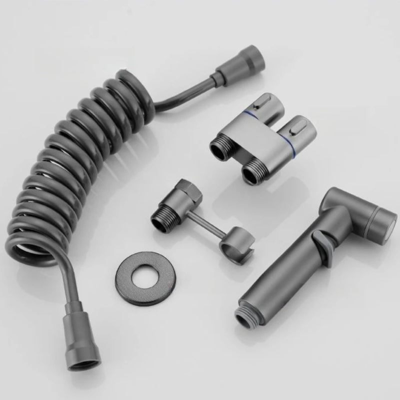 2 in 1 Double Heavy T-Cock Stainless Steel with Toilet Shower Set in ABS Plastic | Black, Chrome & Gun Grey