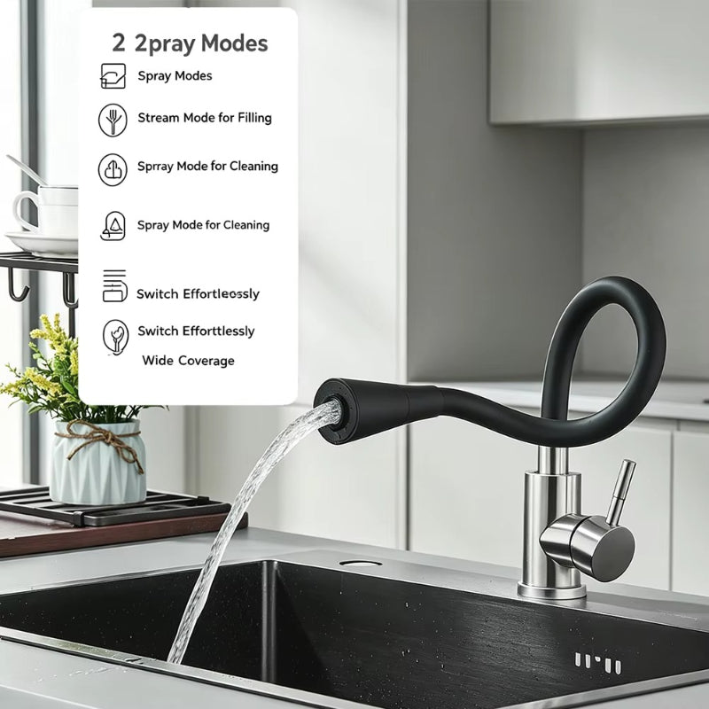Flexible Neck Sink Mixer in Stainless Steel | Dual Spray Modes | Deck Mounted