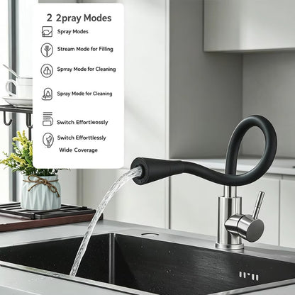 Flexible Neck Sink Mixer in Stainless Steel | Dual Spray Modes | Deck Mounted