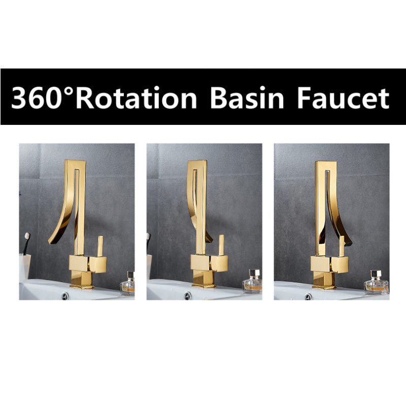 Waterfall 360° Moveable Faucet in All Gold for Bathroom and Wash Basin | Stainless Steel | Hot and Cold Mixer