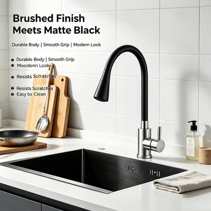 Flexible Neck Sink Mixer in Stainless Steel | Dual Spray Modes | Deck Mounted