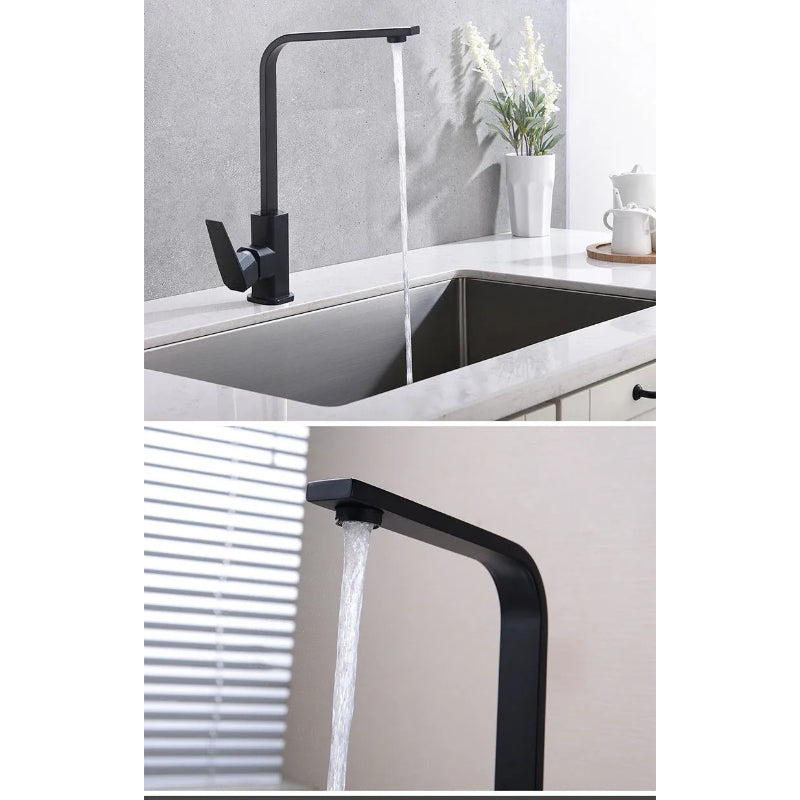 Premium 14" inches L-Shape Stainless Steel Kitchen Faucet in Matt Black | Hot and Cold Mixer | Single Handle| 360° Moveable