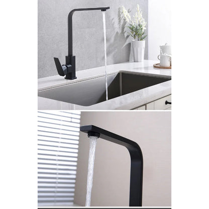 Premium 14" inches L-Shape Stainless Steel Kitchen Faucet in Matt Black | Hot and Cold Mixer | Single Handle| 360° Moveable