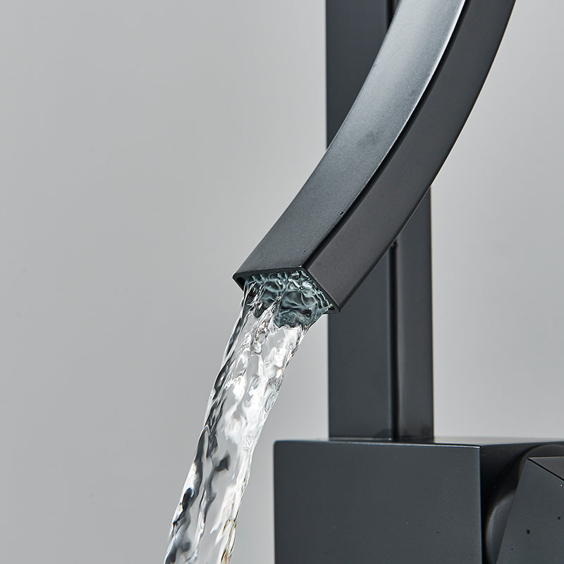 Waterfall 360° Moveable Faucet in All Black for Bathroom and Wash Basin | Stainless Steel | Hot and Cold Mixer
